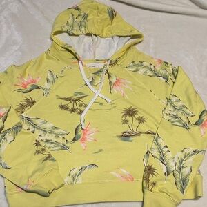 Billabong Yellow Tropical Palm Print Crop Hoodie